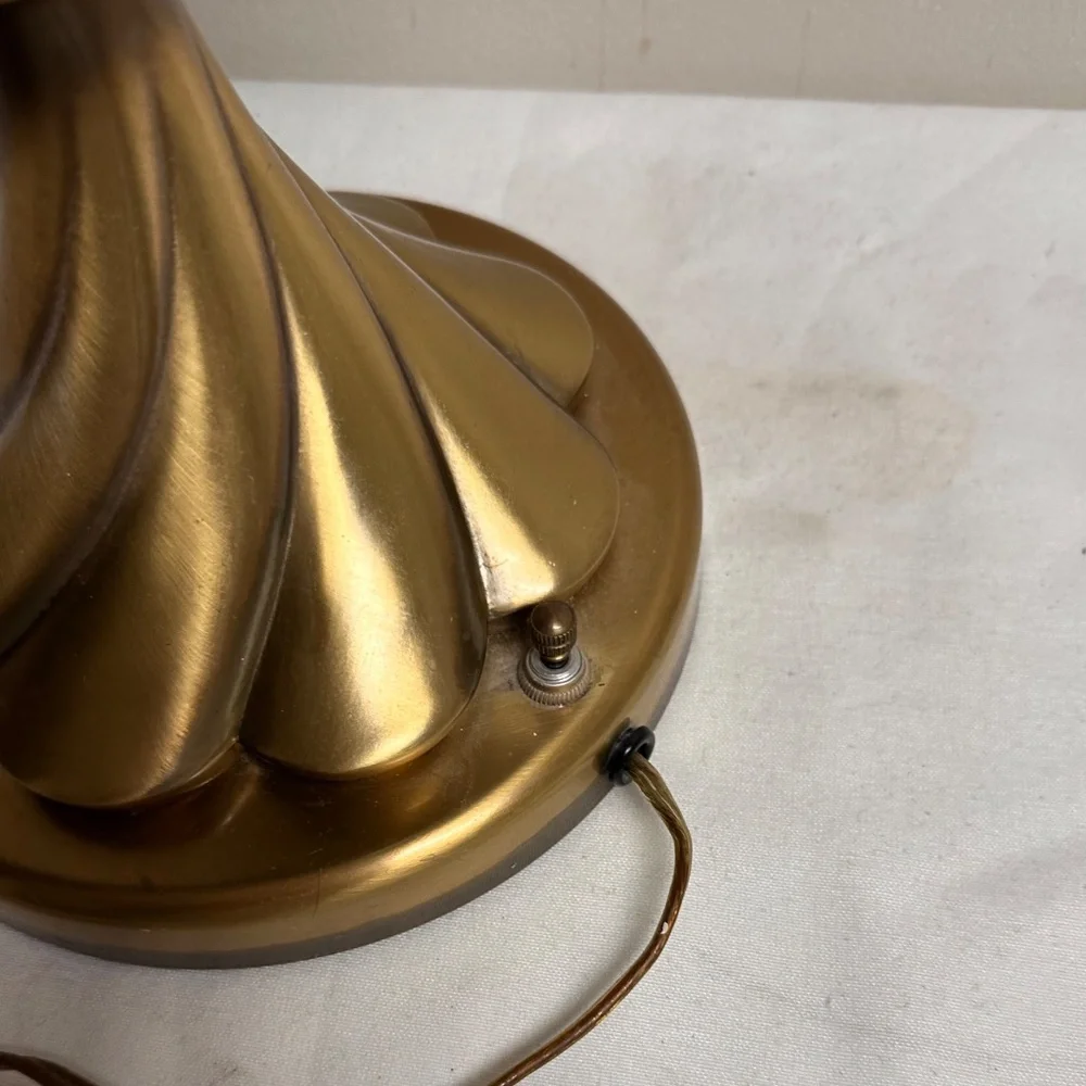 Vintage Hollywood Regency Tall Blue Glass Brass Swirl Rembrandt Lamp Germany